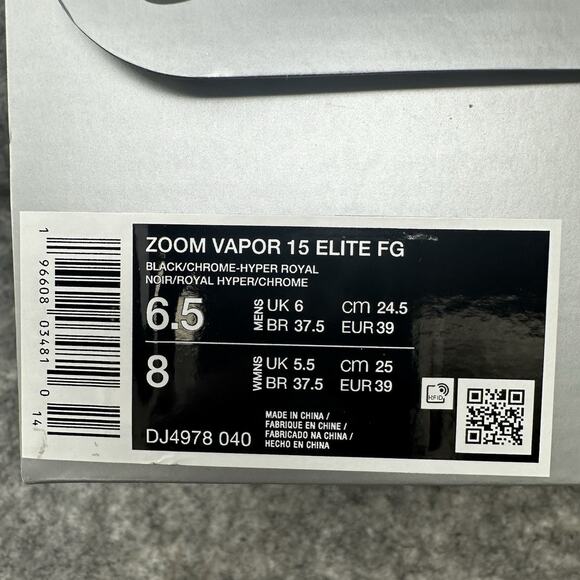 Nike Mercurial Vapor 15 Elite FG Soccer Cleat Mens Size 6.5 Womens Size 8 Black - Picture 11 of 11